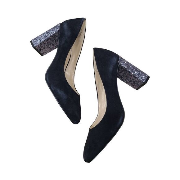 Nine West Sparkle Heels Womens 9M US Black Faux Suede Glitter Chunky High Heels - Picture 3 of 7